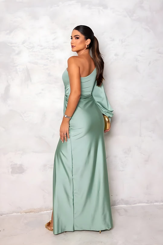 Vrouwen Satin Eén-Schouder Jurk Elegante Stijl