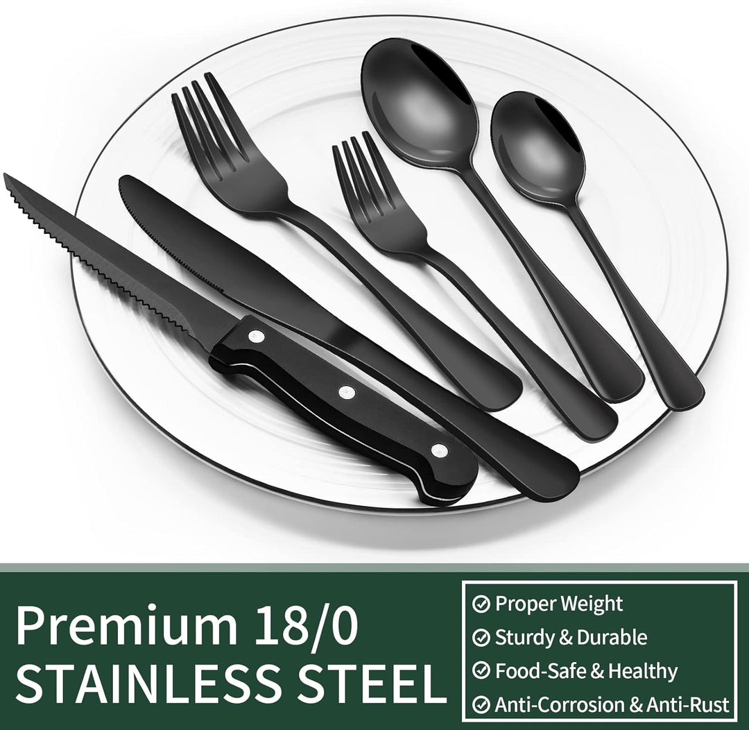 24-delige Bestekset voor Vier Personen met Steakmessen - Modern Zwart Bestek Set 3
