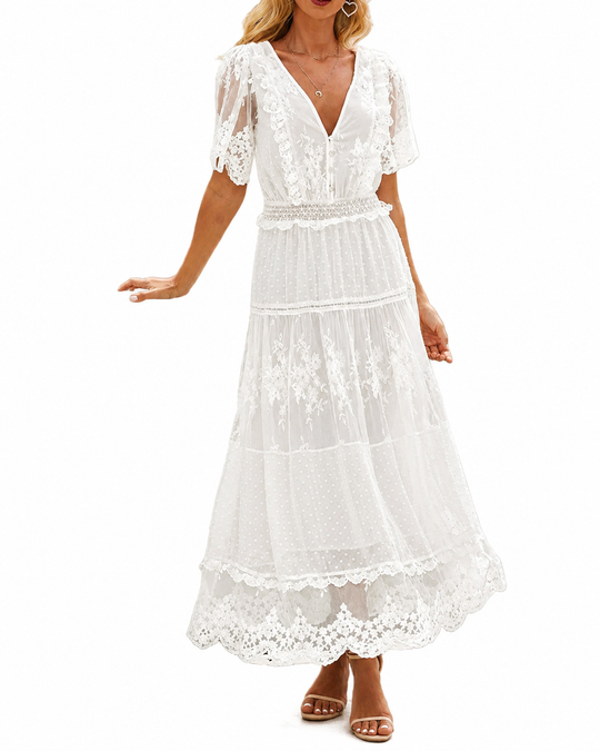 Vrouwen Maxi Jurk met Kanten en Klassieke Stijl