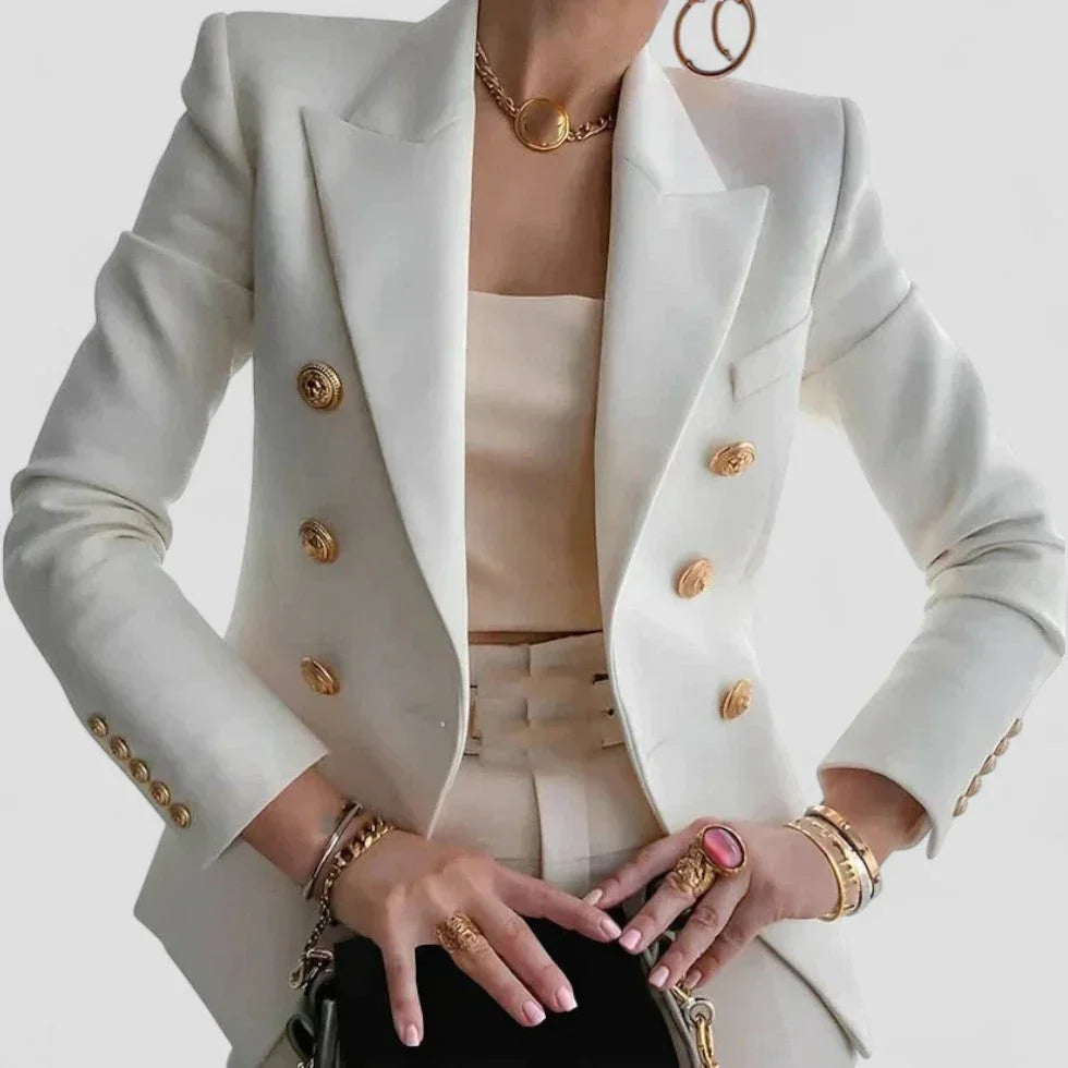Dames Blazer met Dubbele Rij Knopen en Luxe Afwerking 1