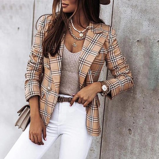 Dames Blazer met Ruitpatroon en Thermische Voering 7