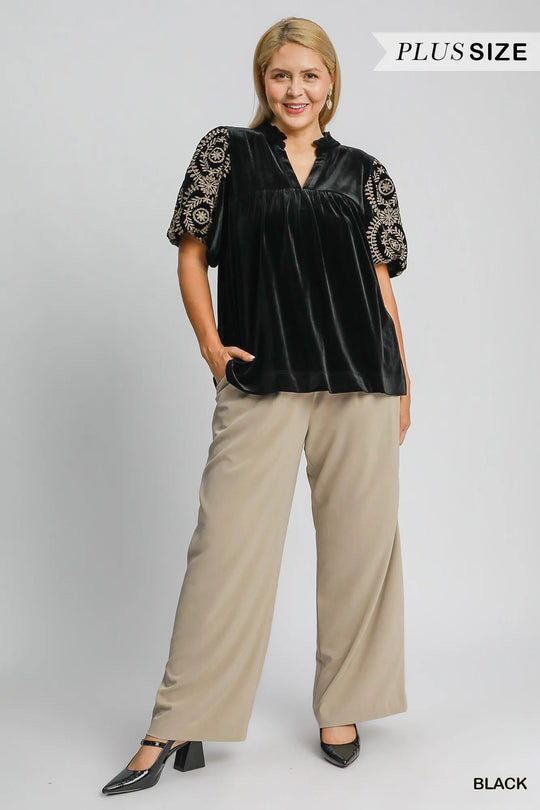 Dames Blouse Borduurwerk Fluwelen Mouwen Polyester Spandex 4