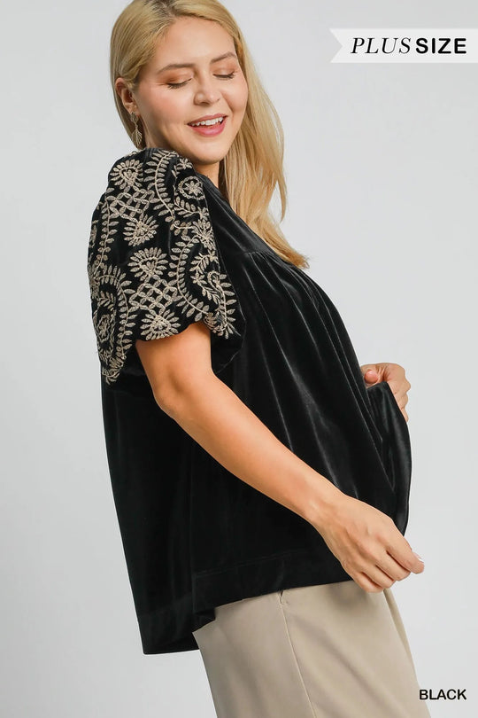 Dames Blouse Borduurwerk Fluwelen Mouwen Polyester Spandex 6