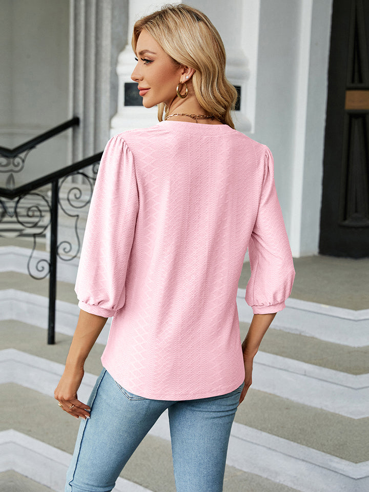Dames Blouse Notched Hals Driekwart Mouwen Opaque Rayon Polyester 1