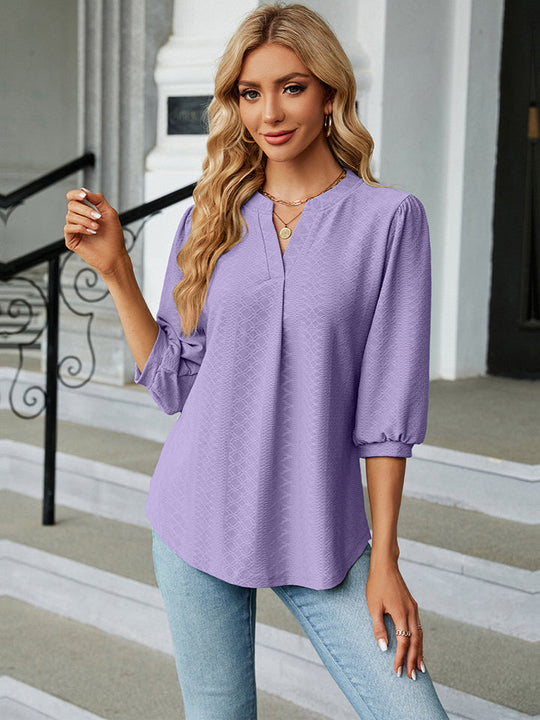 Dames Blouse Notched Hals Driekwart Mouwen Opaque Rayon Polyester 9