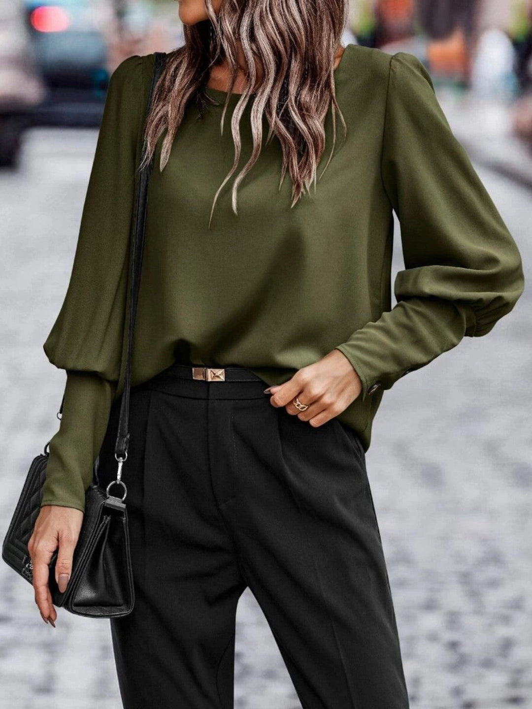 Dames Blouse Ronde Hals Lantaarnmouwen Polyester 2