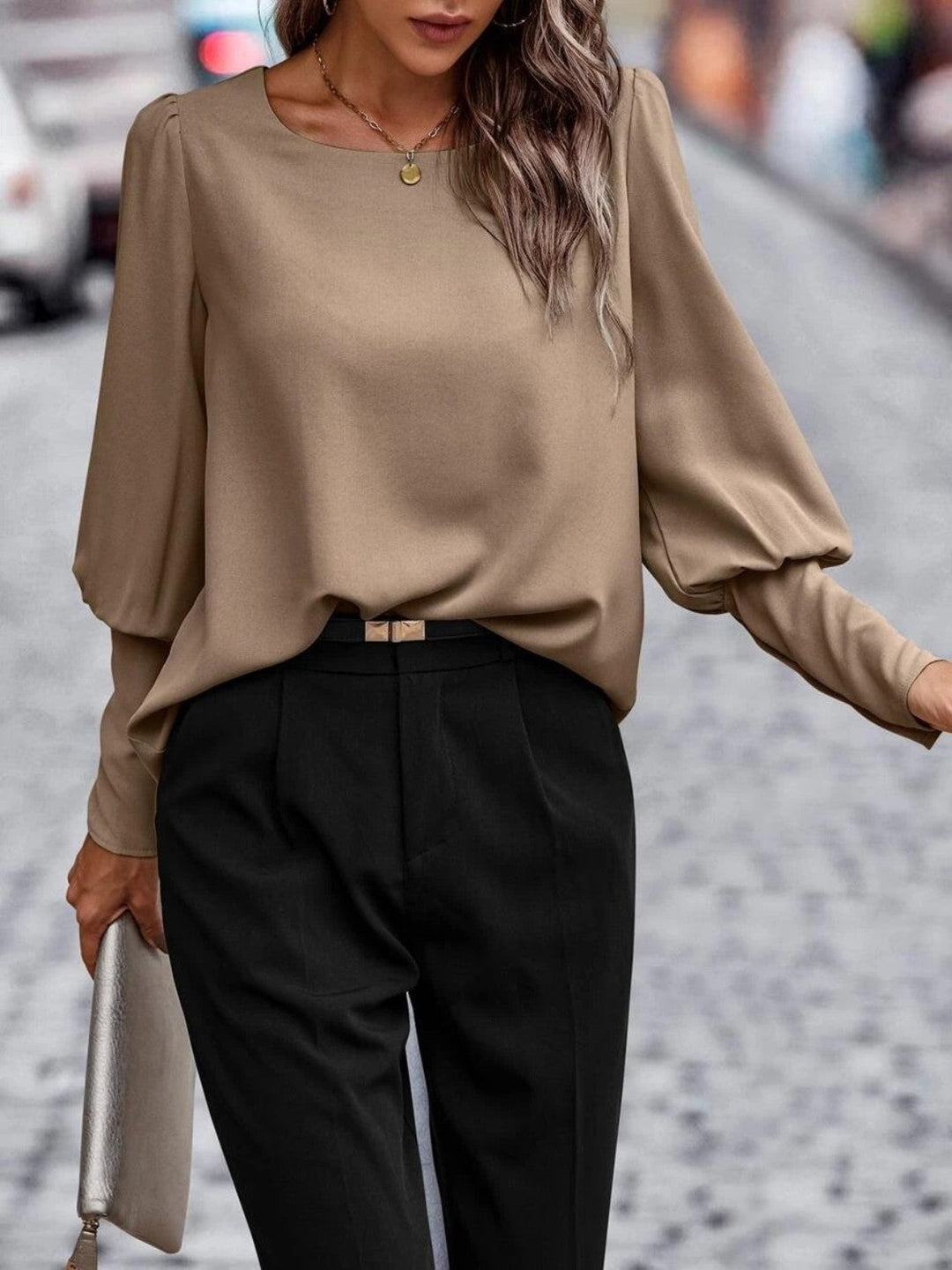 Dames Blouse Ronde Hals Lantaarnmouwen Polyester 3