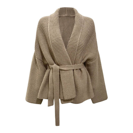 Dames Cardigan Chunky Knit Oversized Met Tailleband 0