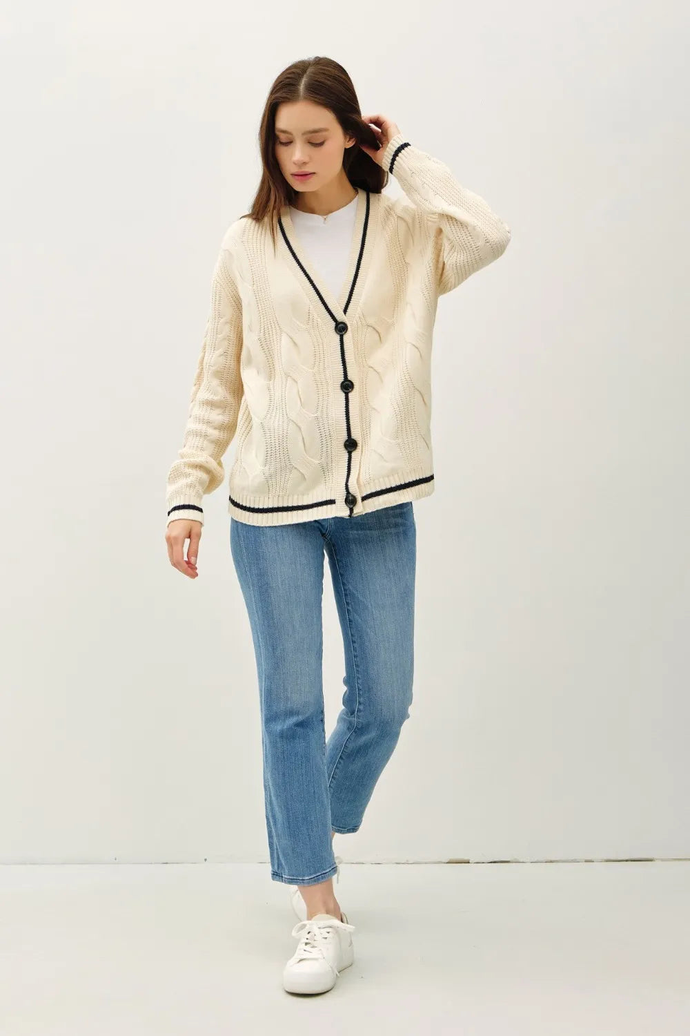 Dames Cardigan V-Hals Kabelbrei 100% Acryl 3
