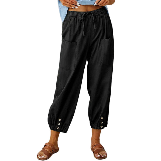 Dames Casual Broek Losse Pasvorm Ademend Mengsel Met Touwtjes Taille Enkel Lengte 0
