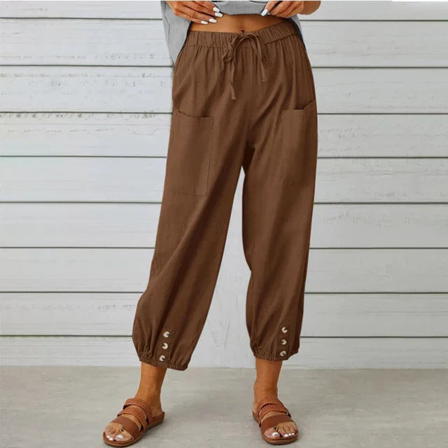 Dames Casual Broek Losse Pasvorm Ademend Mengsel Met Touwtjes Taille Enkel Lengte 9