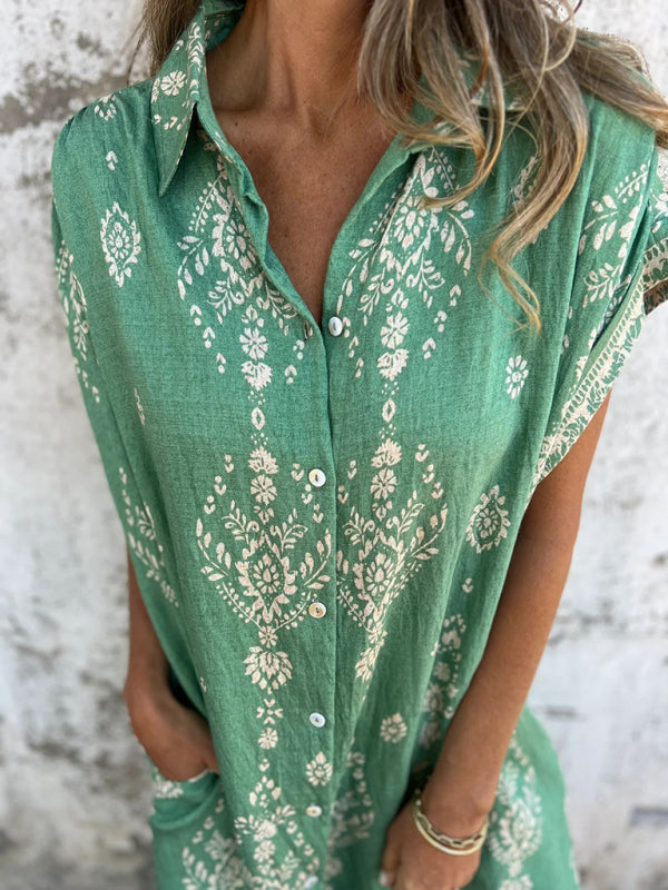 Dames Casual Korte Mouwen Linnen Shirt Met Zak 9