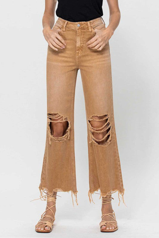 Dames Crop Flare Jeans Vintage 90's Goud 2