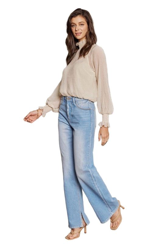 Dames Flared Jeans Hoge Taille Licht Denim Retro Stijl 0