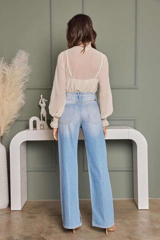 Dames Flared Jeans Hoge Taille Licht Denim Retro Stijl 1