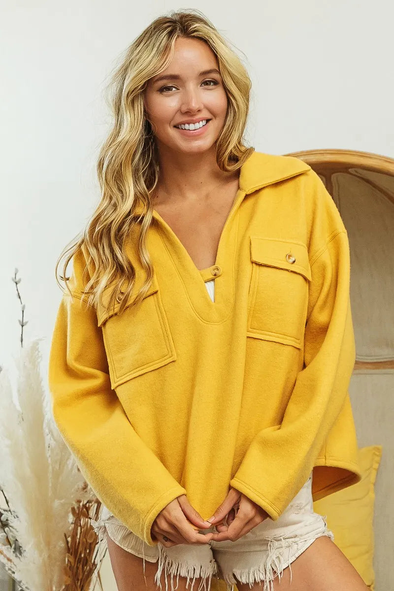 Dames Fleece Sweatshirt met Kraag en Flapzakken 1