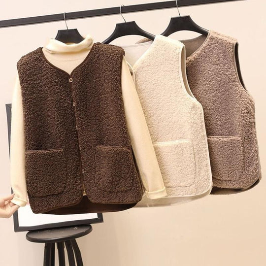 Dames Fleece Vest Mouwloos van Lamswol voor Herfst en Winter 8