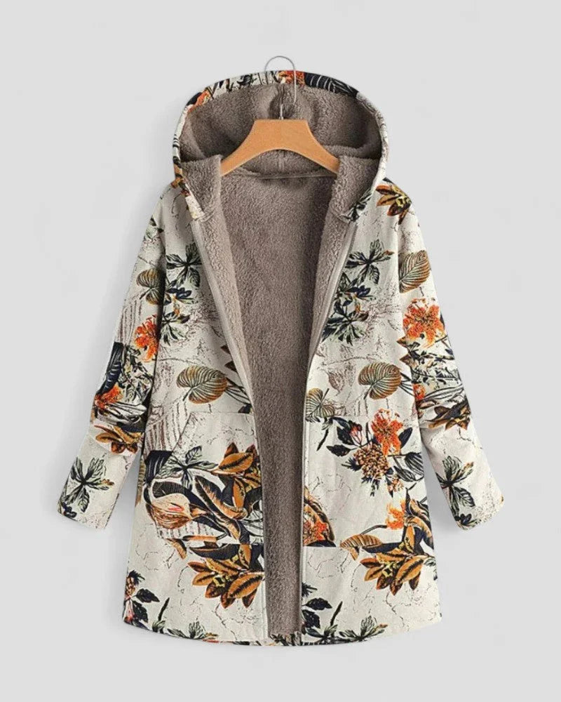 Dames Fleecejack met Capuchon en Bloemenprint 1