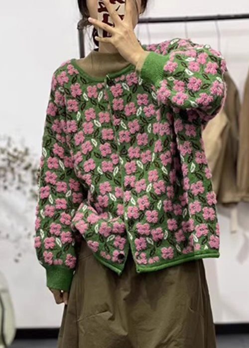 Dames Gebreide Jas met Bloemenprint en Lange Mouwen 2