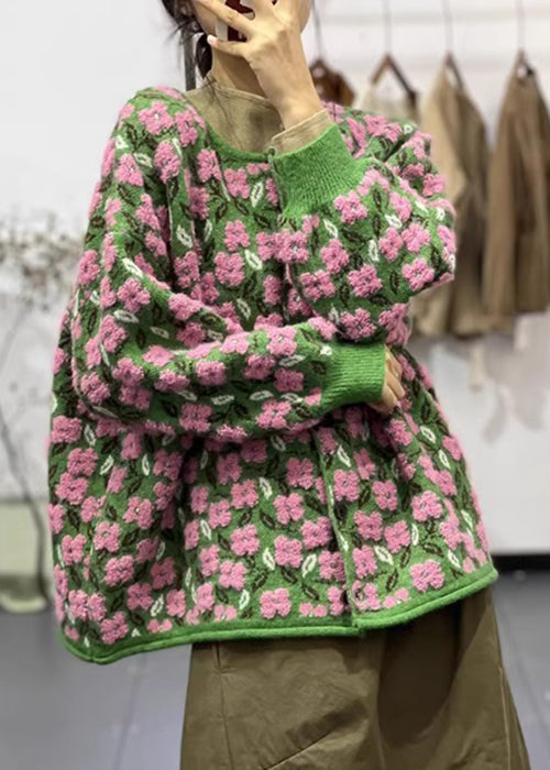 Dames Gebreide Jas met Bloemenprint en Lange Mouwen 3