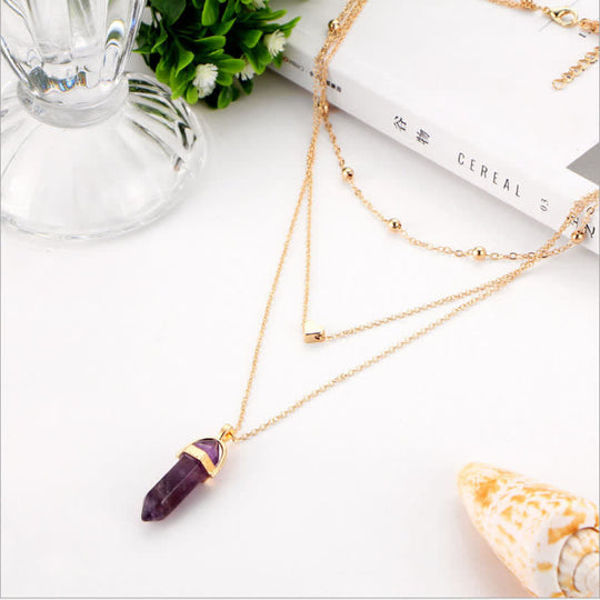 Dames Hexagon Edelsteen Ketting 6