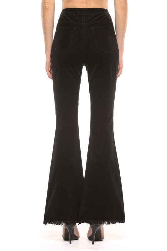 Dames Hoge Taille Flared Corduroy Jeans Zwart 0