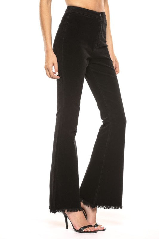 Dames Hoge Taille Flared Corduroy Jeans Zwart 1