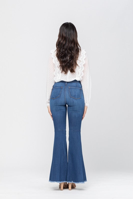Dames Hoge Taille Super Flare Jeans Medium Blauw 2