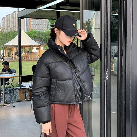 Dames Jas Winter Cropped Puffer met Staande Kraag 1