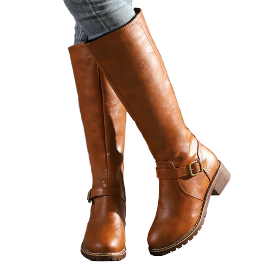 Dames Kniehoge Winterlaarzen Met Blokhak 0