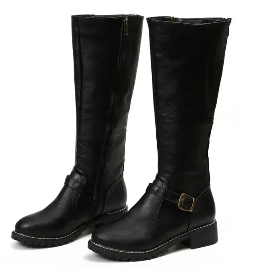 Dames Kniehoge Winterlaarzen Met Blokhak 7