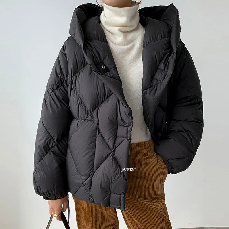 Dames Korte Donsjack met Capuchon Cocoonstijl voor de Winter 3