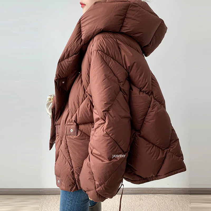 Dames Korte Donsjack met Capuchon Cocoonstijl voor de Winter 4