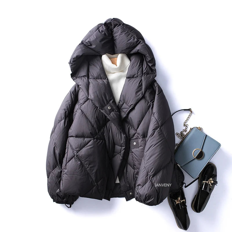Dames Korte Donsjack met Capuchon Cocoonstijl voor de Winter 7
