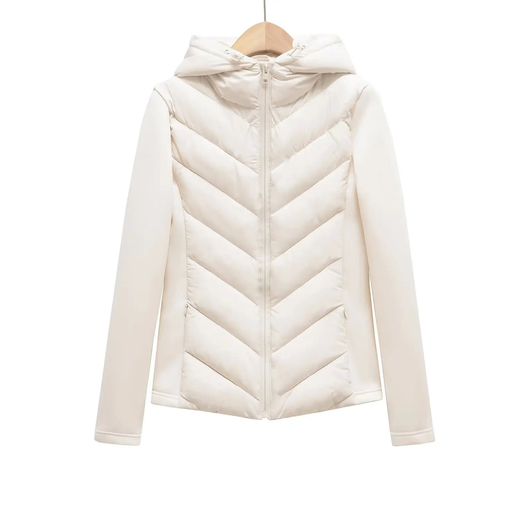 Dames Lange Winterjas Met Capuchon Gewatteerd Herringbone Design 1