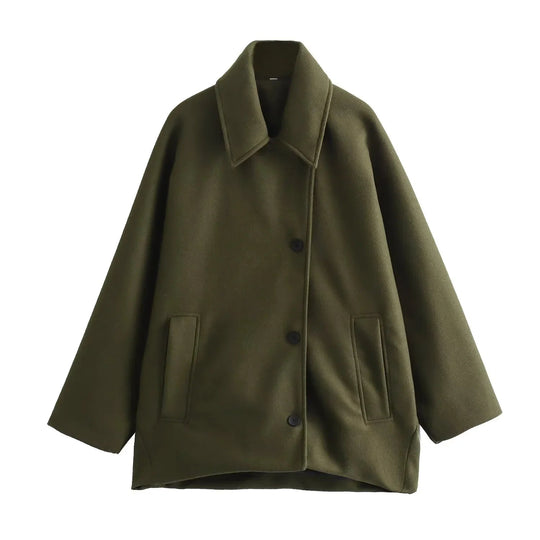 Dames Lange Winterjas Oversized met Knoopsluiting en Lange Mouwen 0