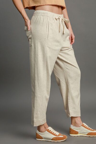 Dames Linnen Blend Broek met Elastische Taille en Touwsluiting 2
