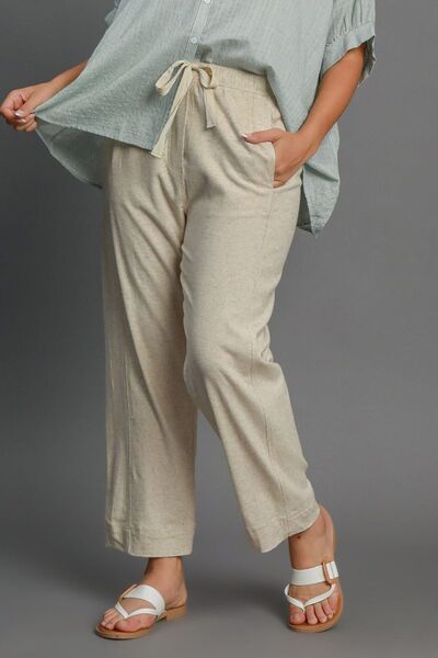 Dames Linnen Blend Broek met Elastische Taille en Touwsluiting 3