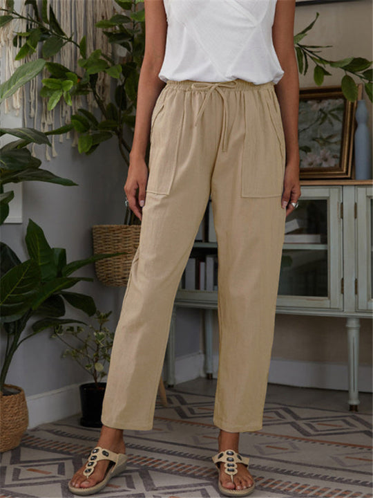Dames Loungebroek met Elastische Taille en Zakken van Katoen en Linnen 1