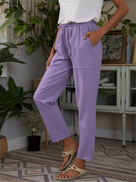 Dames Loungebroek met Elastische Taille en Zakken van Katoen en Linnen 5