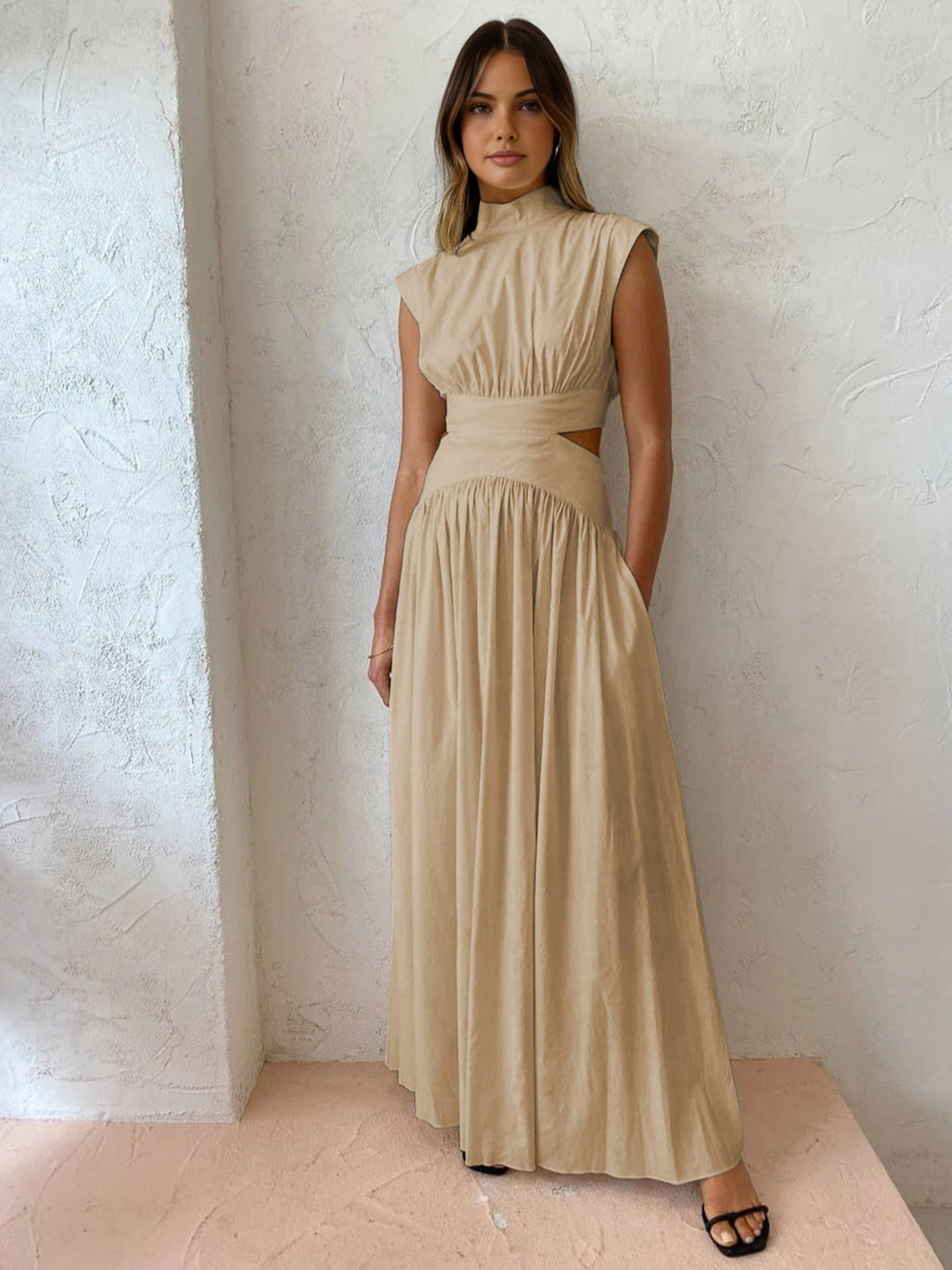 Dames Maxi Jurk met Mock Hals en Vloeiende Stof voor Zomerstijl 5