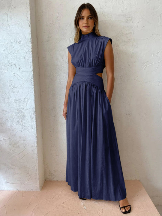Dames Maxi Jurk met Mock Hals en Vloeiende Stof voor Zomerstijl 7