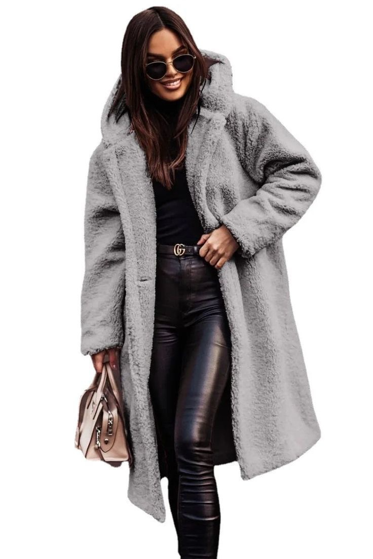 Dames Mid-Length Jacket van Faux Fur met Oversized Pasvorm 3