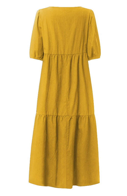 Dames Midi Jurk Met Ronde Hals En Pofmouwen Van Linnenmix 6