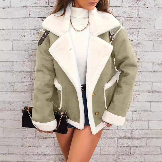 Dames Oversized Faux Fur Jas met Suede Look 1
