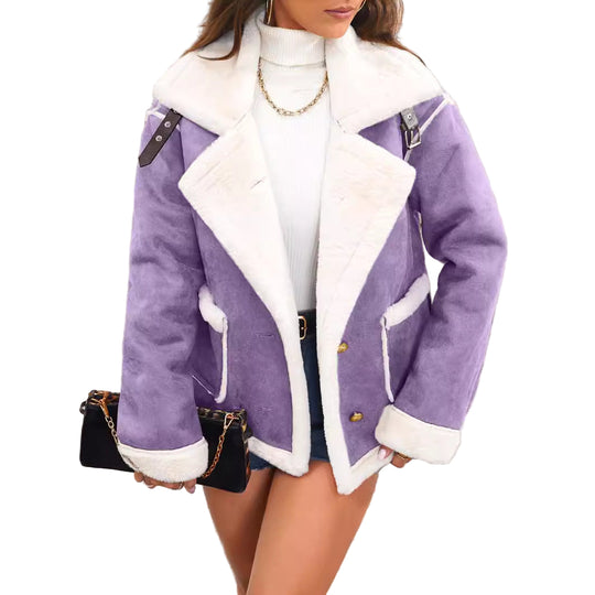 Dames Oversized Faux Fur Jas met Suede Look 2
