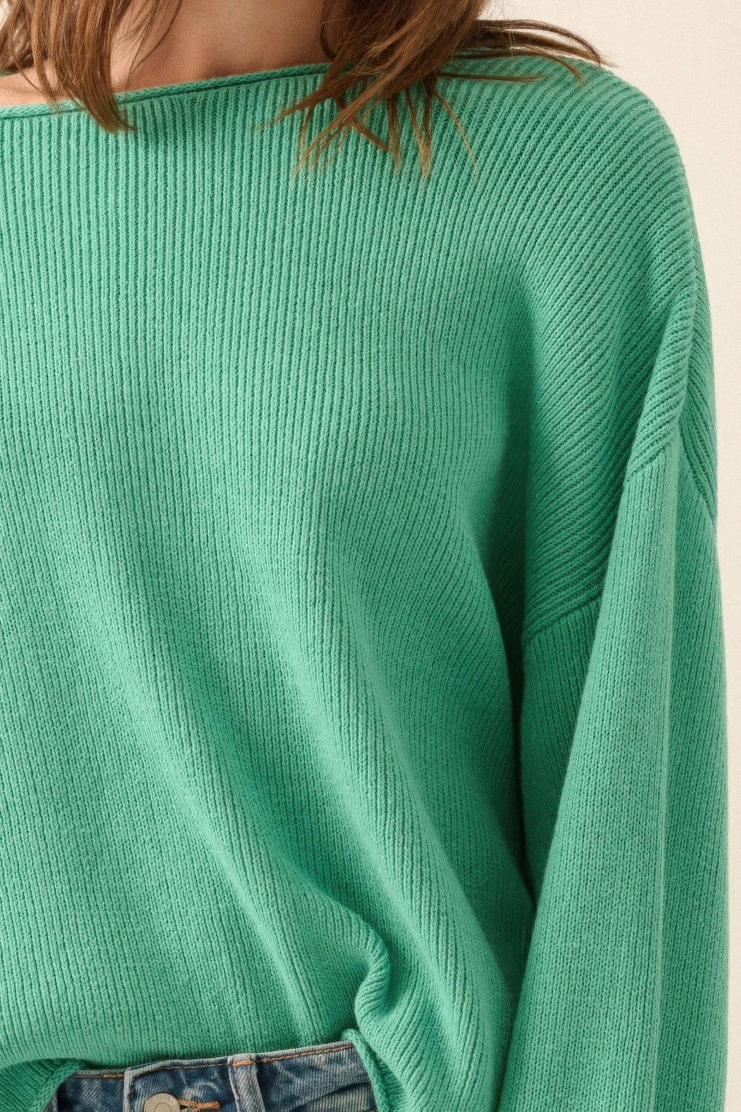 Dames Oversized Trui Ribgebreid Boothals 4