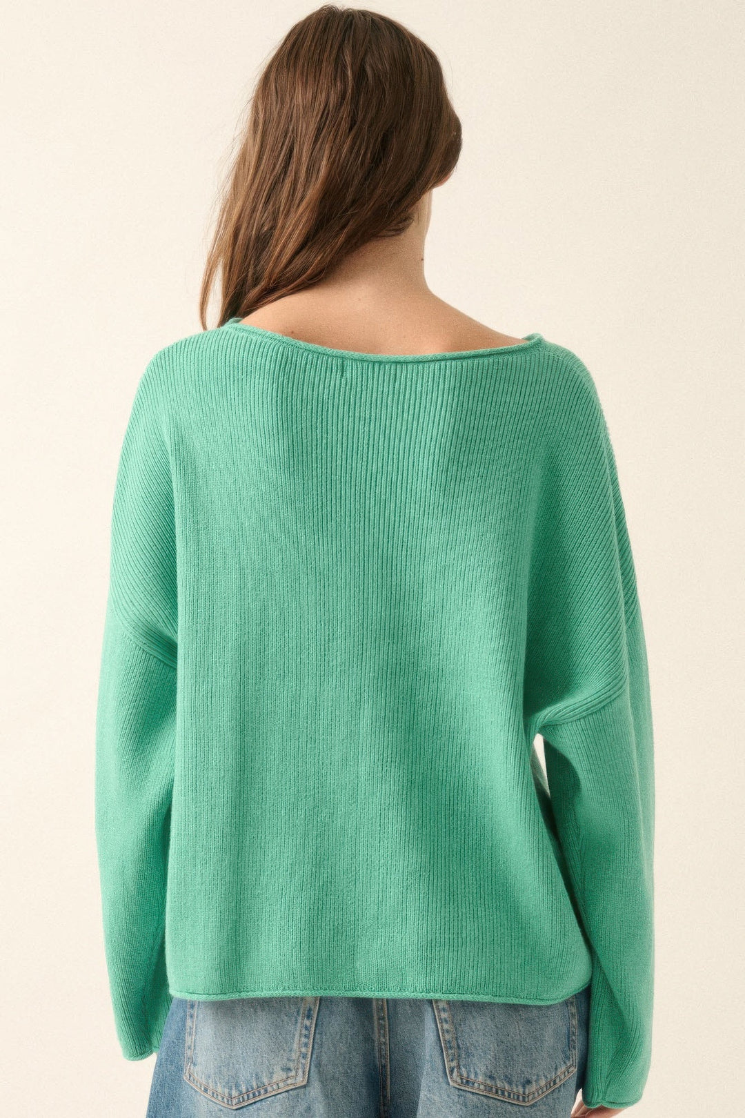 Dames Oversized Trui Ribgebreid Boothals 5