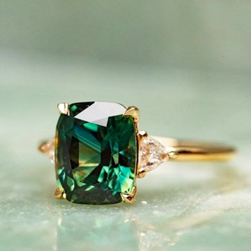 Dames Ring Vierkante Smaragdsteen Luxe Design 1