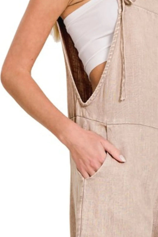 Dames Romper Met Knoopbanden Van Gewassen Linnen 2